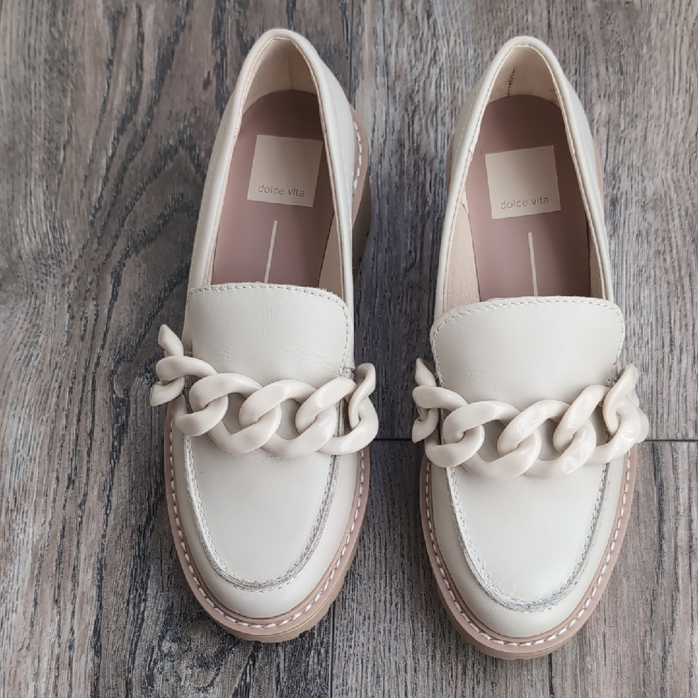 Dolce Vita Cream Loafers with Chain Accent - Never Been Worn